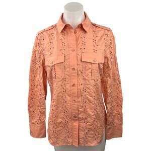 Tory Burch Orange Embroidered Eyelet Collared Long Sleeves Lace Shirts Size S